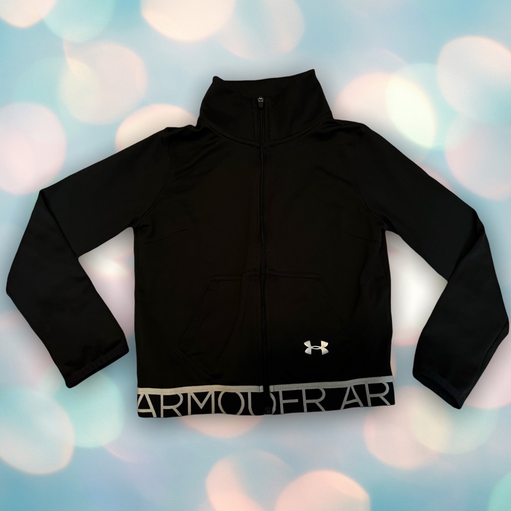 Under Armour Boy’s Black Gray Athletic Zip Sweatshirt Size S - Picture 2 of 5